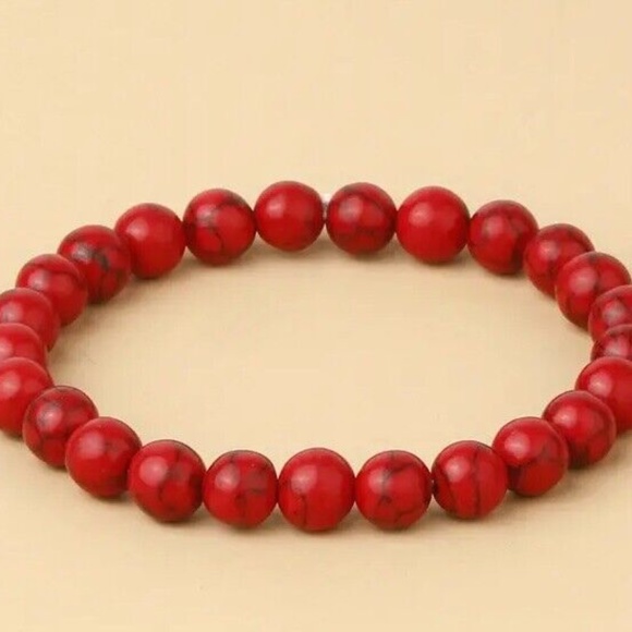 Red Turquoise Natural Stone Beaded Bracelet Shamballa Chakra Boho Reiki - Picture 1 of 2